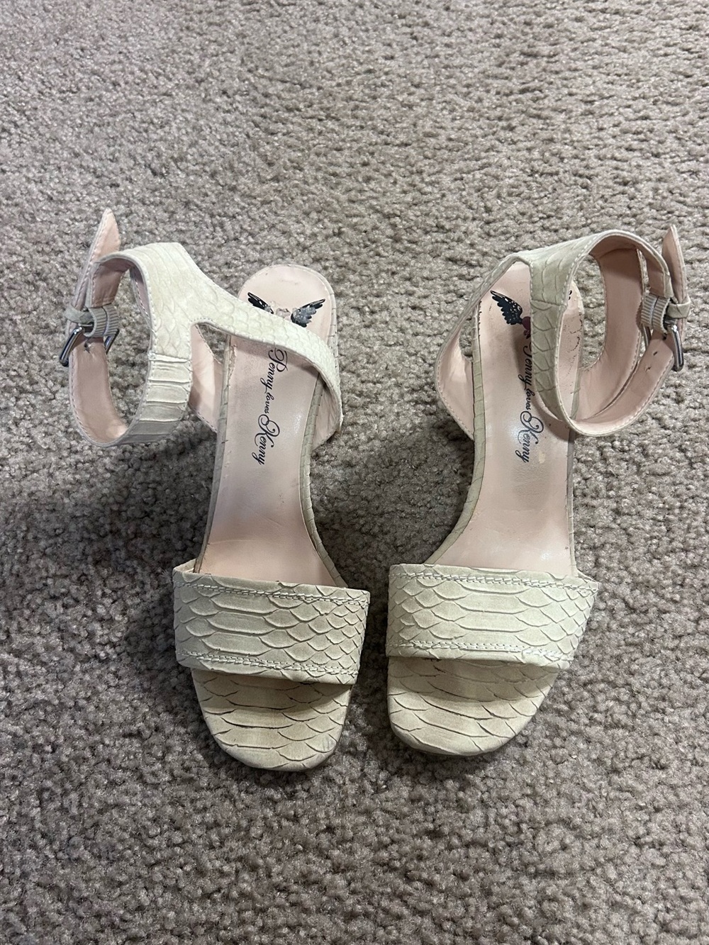 Penny Loves Kenny Cream Textured Ankle-Strap Heels